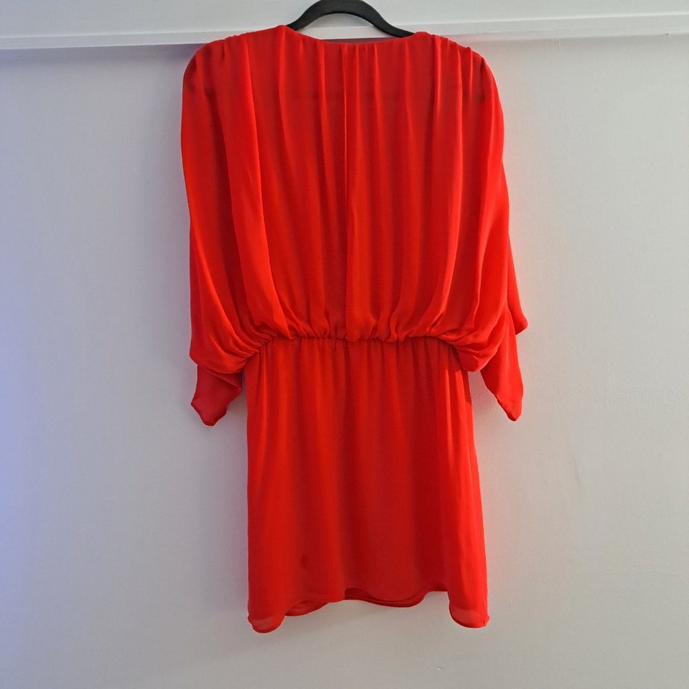Parker Red Silk Plunge Ruched Sleeve Mini Dress - Picture 6 of 11